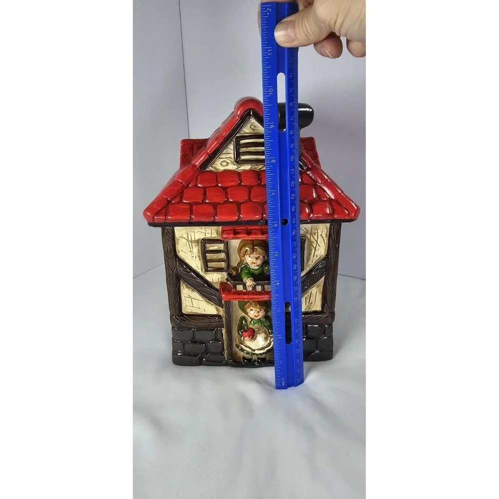 Vintage Cottage‎ House Cookie Jar with Boy & Girl Cookie Jar made in Japan NOS